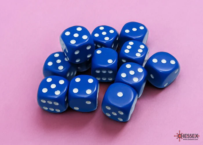 Chessex - Opaque 16mm D6 Dice Block - Blue with White - Image 2