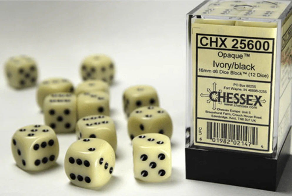 Chessex - Opaque 16mm D6 Dice Block - Ivory with Black - Image 3