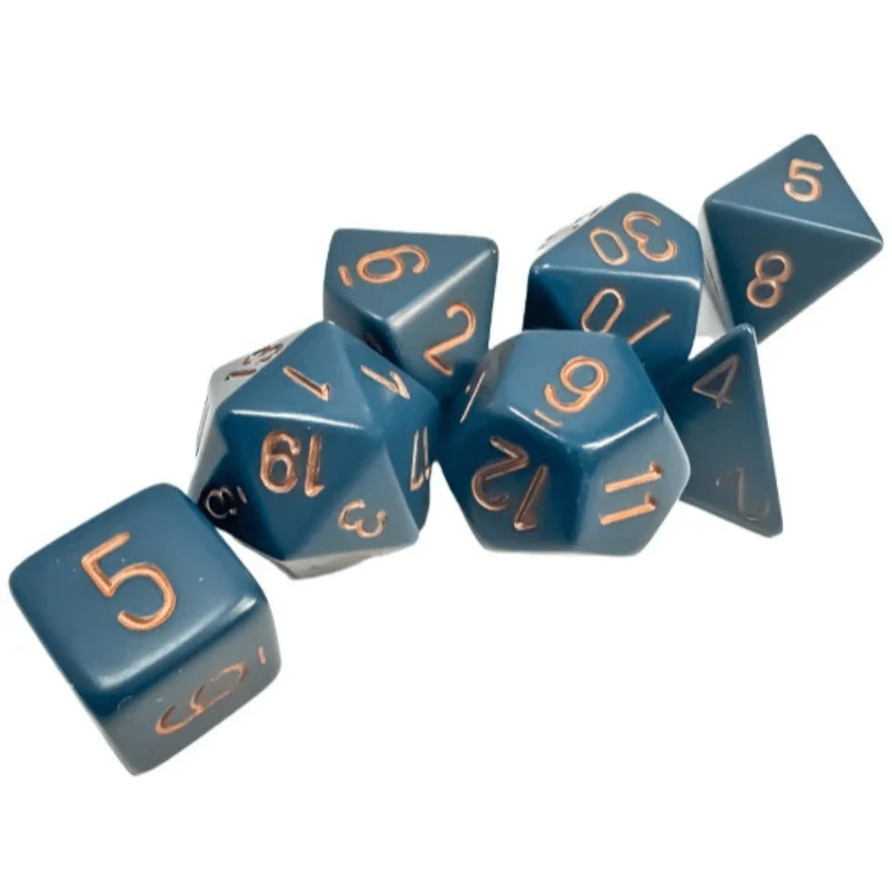 Chessex - Opaque Polyhedral 7 Dice Set - Dusty Blue with Gold