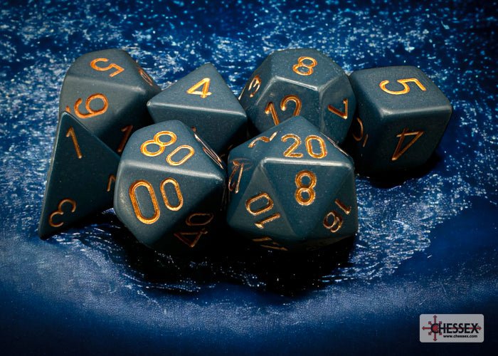 Chessex - Opaque Polyhedral 7 Dice Set - Dusty Blue with Gold - Image 2