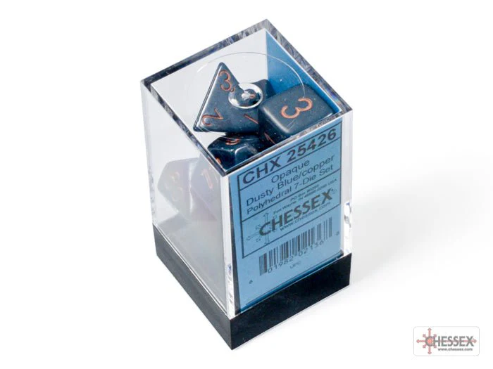 Chessex - Opaque Polyhedral 7 Dice Set - Dusty Blue with Gold - Image 3