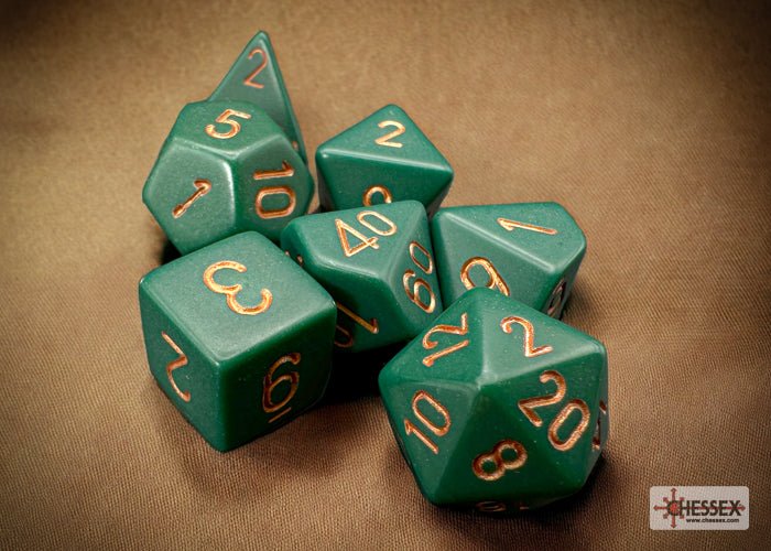 Chessex - Opaque Polyhedral 7 Dice Set - Dusty Green with Gold - Image 2