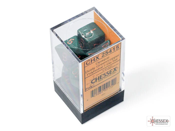 Chessex - Opaque Polyhedral 7 Dice Set - Dusty Green with Gold - Image 3