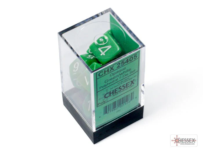 Chessex - Opaque Polyhedral 7 Dice Set - Green with White - Image 2