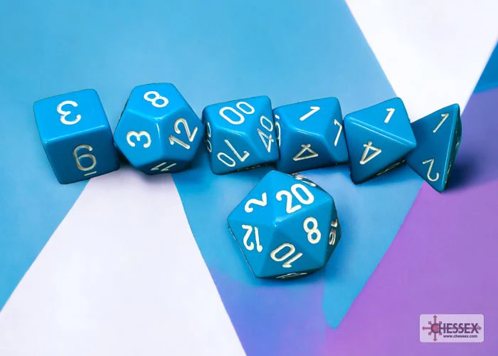 Chessex - Opaque Polyhedral 7 Dice Set - Light Blue with White - Image 2
