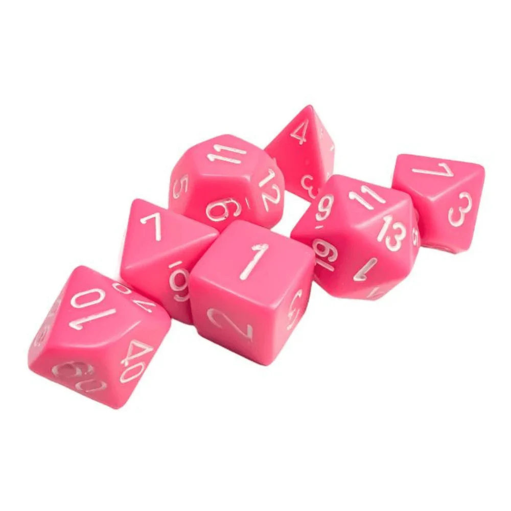 Chessex - Opaque Polyhedral 7 Dice Set - Pink with White