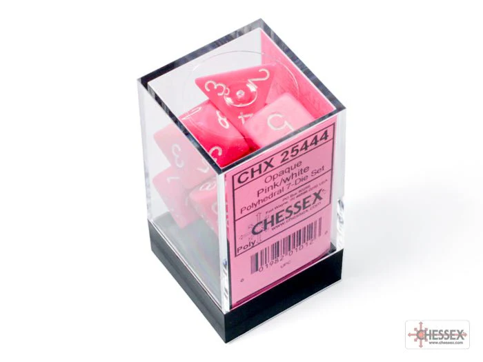 Chessex - Opaque Polyhedral 7 Dice Set - Pink with White - Image 3