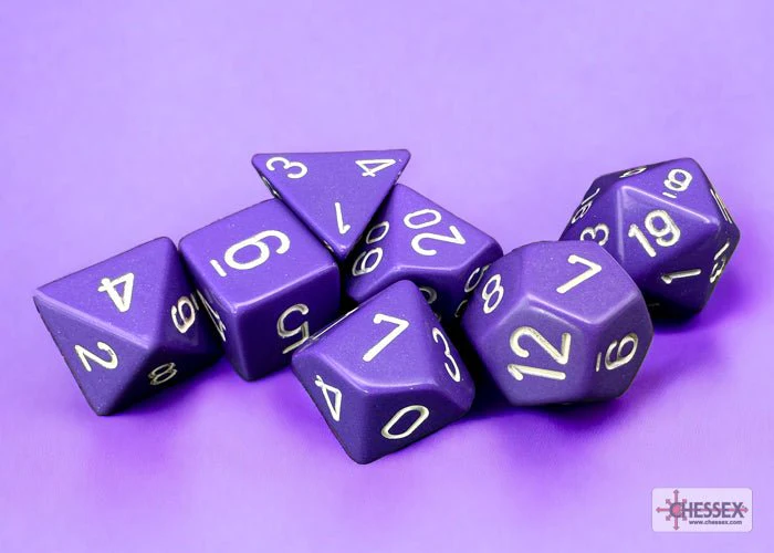 Chessex - Opaque Polyhedral 7 Dice Set - Purple with White - Image 2