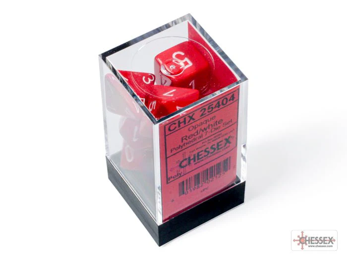 Chessex - Opaque Polyhedral 7 Dice Set - Red with White - Image 3