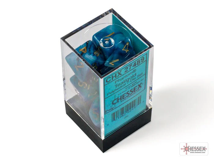 Chessex - Phantom Polyhedral 7 Dice Set - Teal with Gold - Image 3