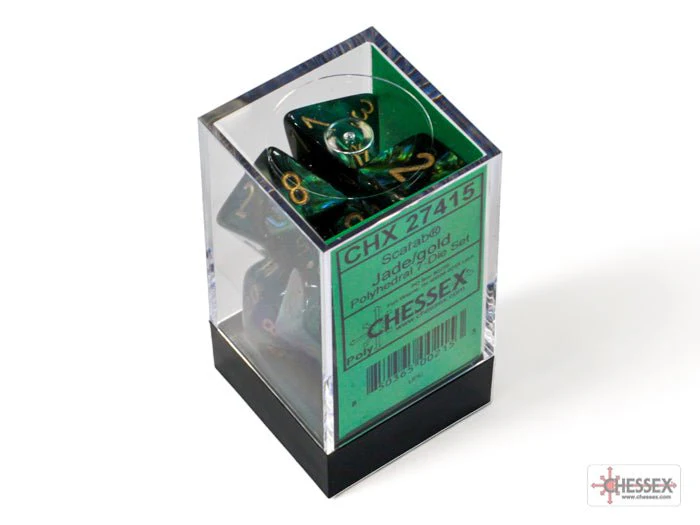 Chessex - Scarab Polyhedral 7 Dice Set - Jade with Gold - Image 3