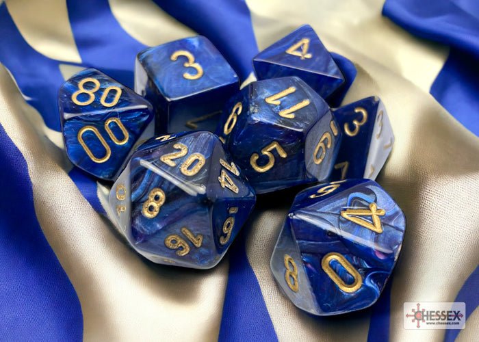 Chessex - Scarab Polyhedral 7 Dice Set - Royal Blue with Gold - Image 2