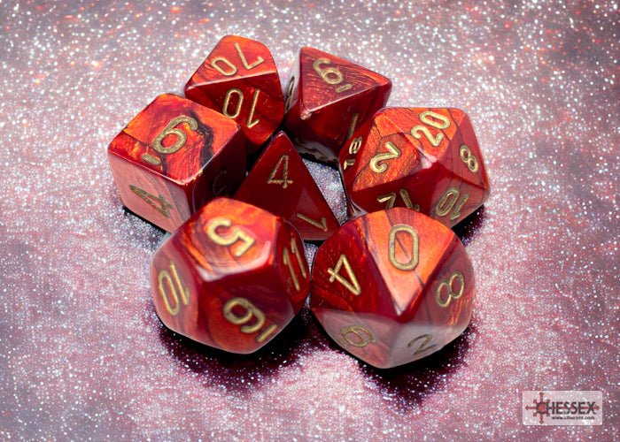 Chessex - Scarab Polyhedral 7 Dice Set - Scarlet with Gold - Image 2