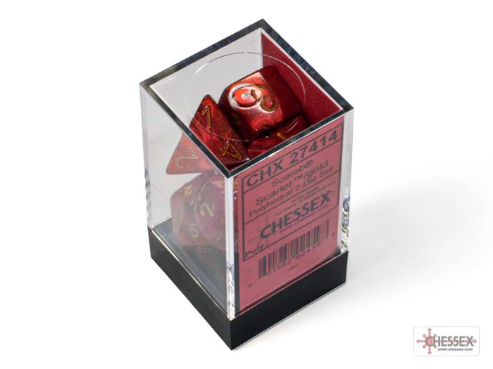 Chessex - Scarab Polyhedral 7 Dice Set - Scarlet with Gold - Image 3