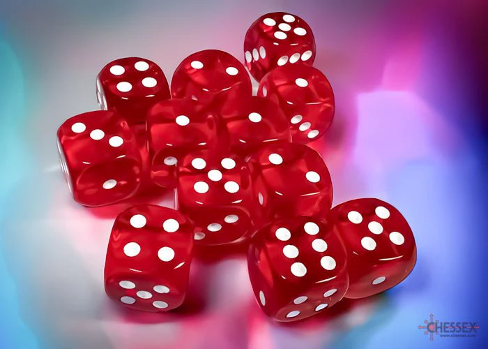 Chessex - Translucent 16mm D6 Dice Block - Red with White - Image 3