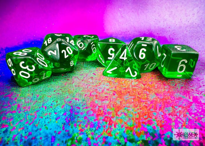 Chessex - Translucent Polyhedral 7 Dice Set - Green & White - Image 2