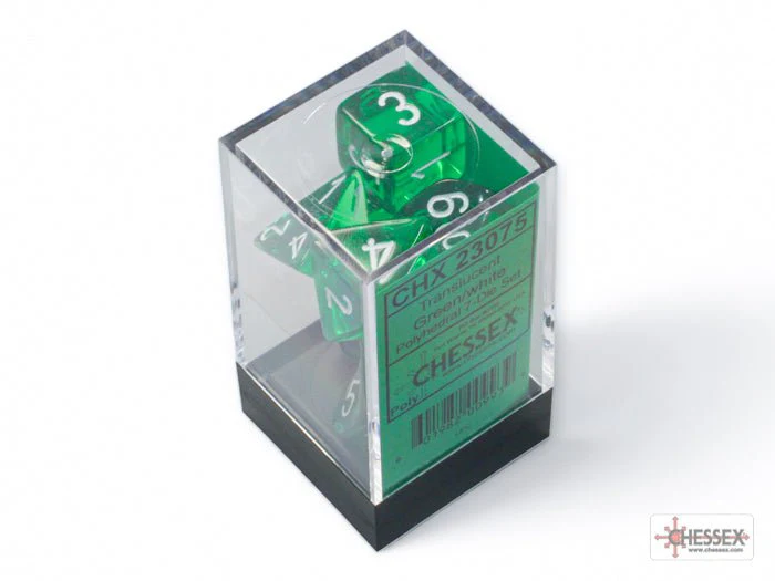Chessex - Translucent Polyhedral 7 Dice Set - Green & White - Image 3