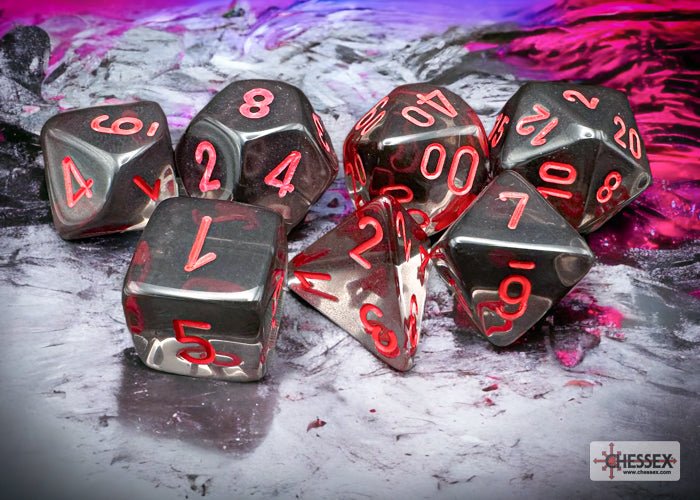 Chessex - Translucent Polyhedral 7 Dice Set - Smoke & Red - Image 2