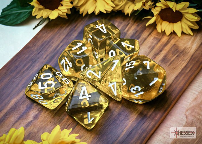 Chessex - Translucent Polyhedral 7 Dice Set - Yellow & White - Image 3