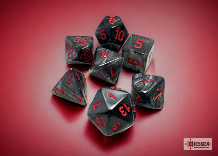 Chessex - Velvet Polyhedral 7 Dice Set - Black with Red - Image 2