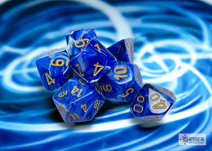 Chessex - Vortex Polyhedral 7 Dice Set - Blue with Gold - Image 2