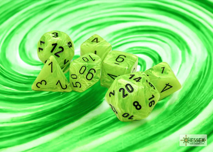 Chessex - Vortex Polyhedral 7 Dice Set - Bright Green with Black - Image 3