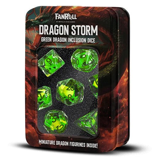 Fanroll - Dragon Storm Inclusion Resin Dice Set - Green Dragon