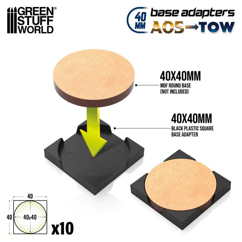 Green Stuff World Base Adapter - Round 40mm to Square 40mm (Pack x10) - Image 2