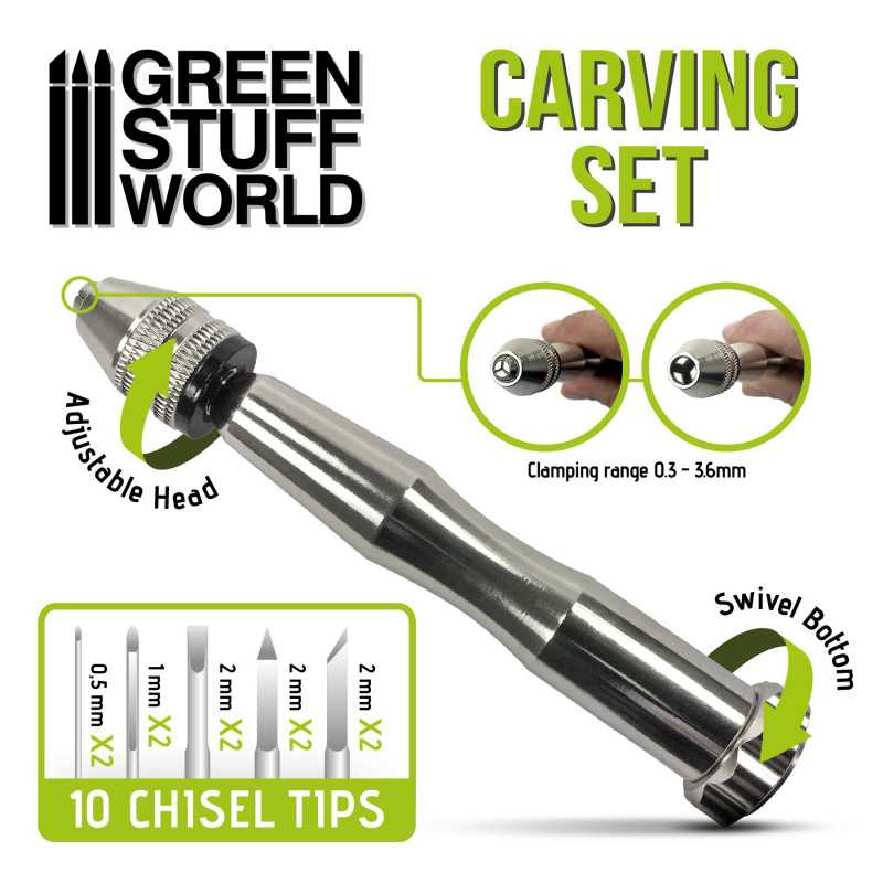 Green Stuff World Carving Tool set with 10 Chisel tips - Image 3