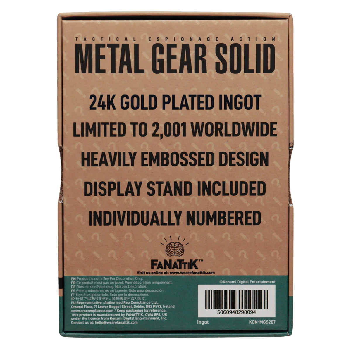Metal Gear Solid 2 - 24k Gold Plated Snake Ingot - Image 2